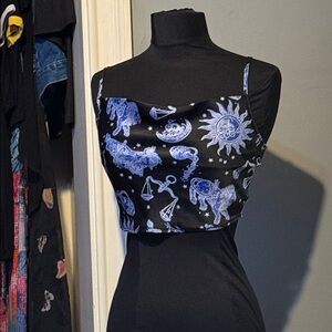 Forever 21 Black and Blue Zodiac Witchy Celestial Crop Top With Zipper Size S